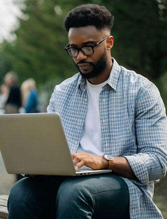 Woman studying on laptop